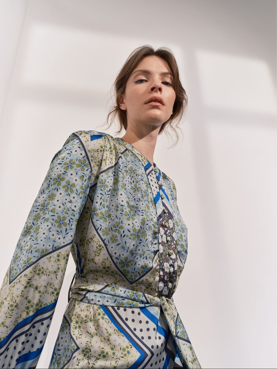 Alida Scarf Print Maxi Dress - Green Patchwork