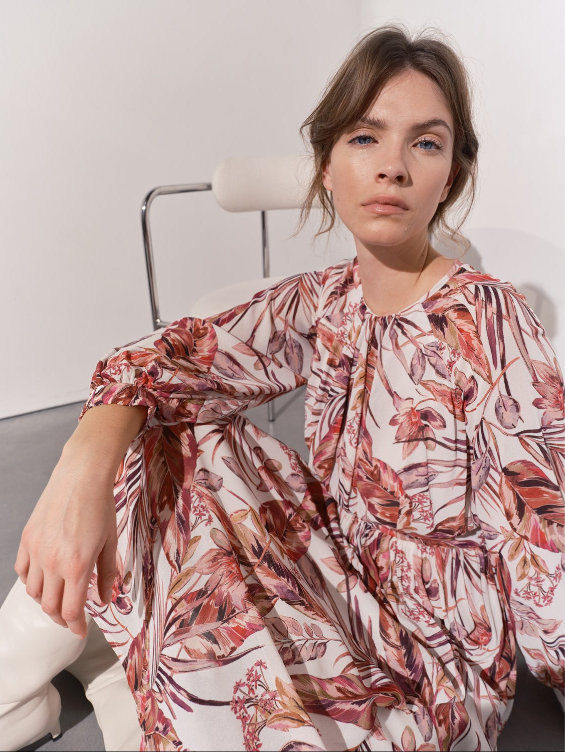 Rosalie Raglan Sleeve Dress - Cream Print