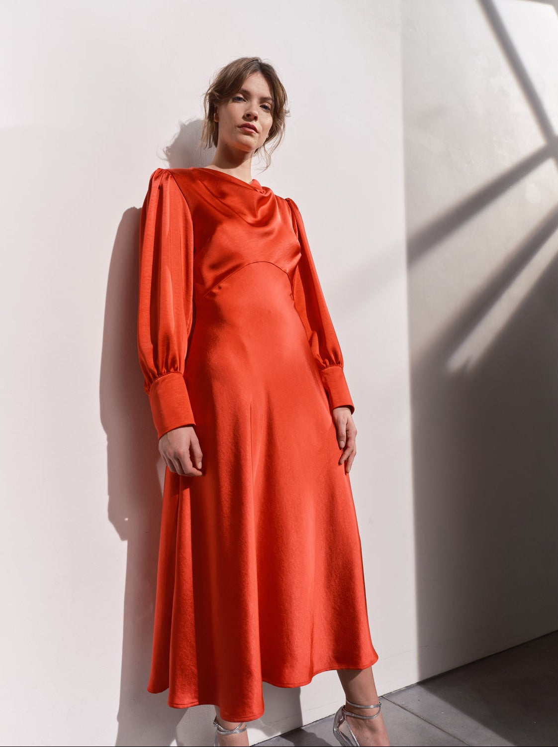 Sadie Cowl Neck Midi Dress - Blush