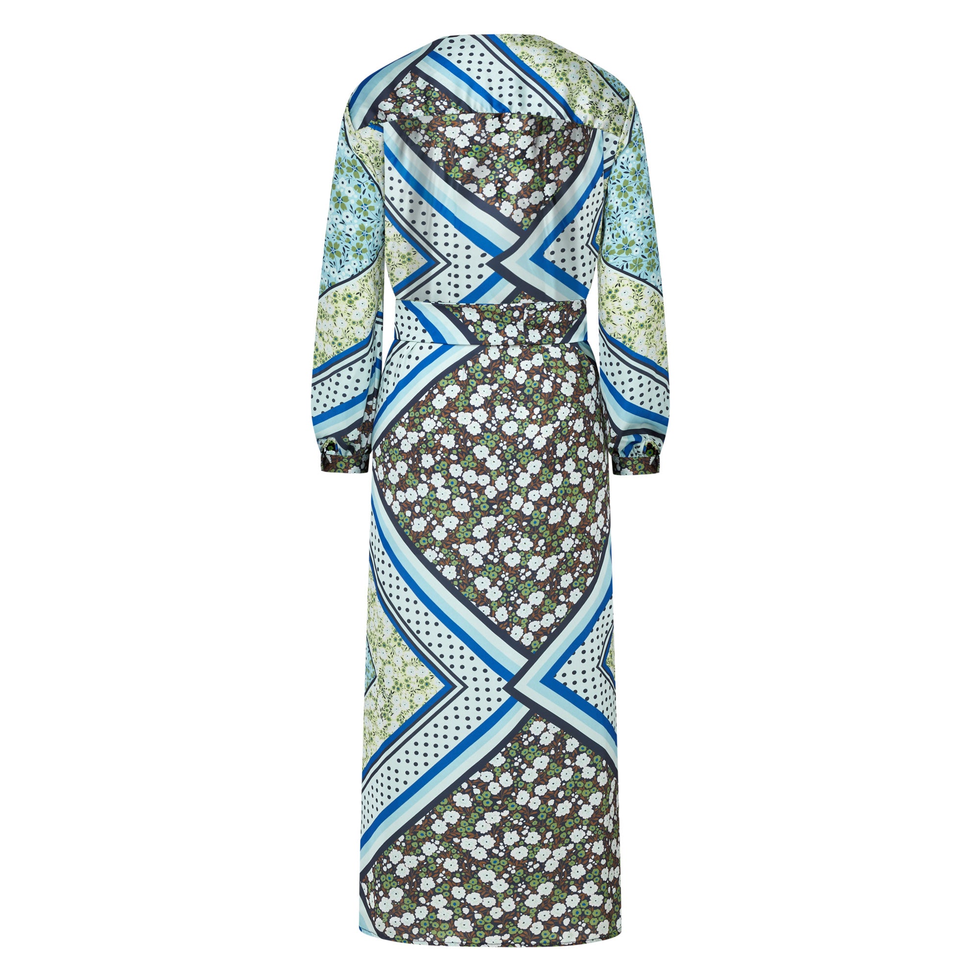 Alida Scarf Print Maxi Dress - Green Patchwork
