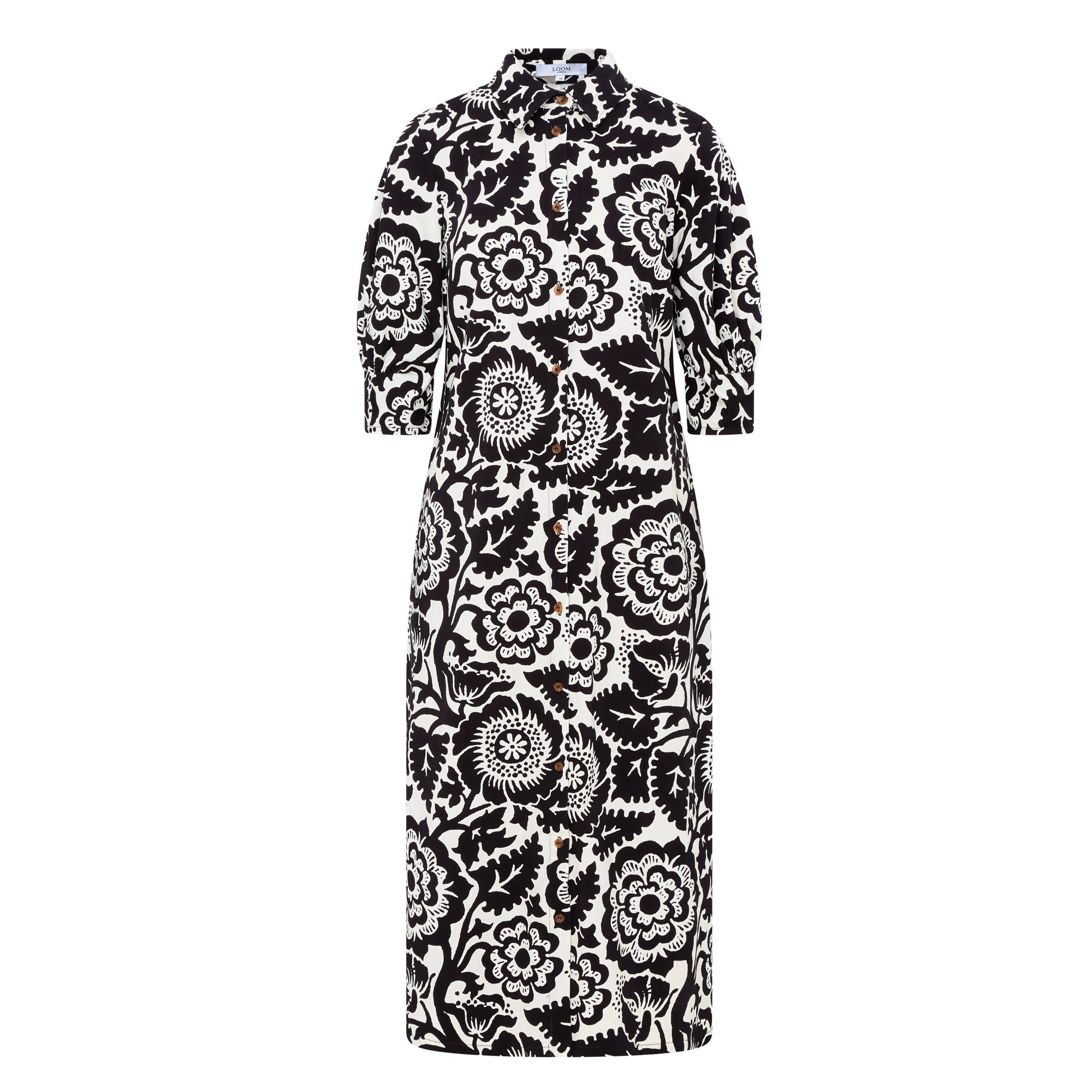 Adealine Pleat Back Dress - Black Ivory Print