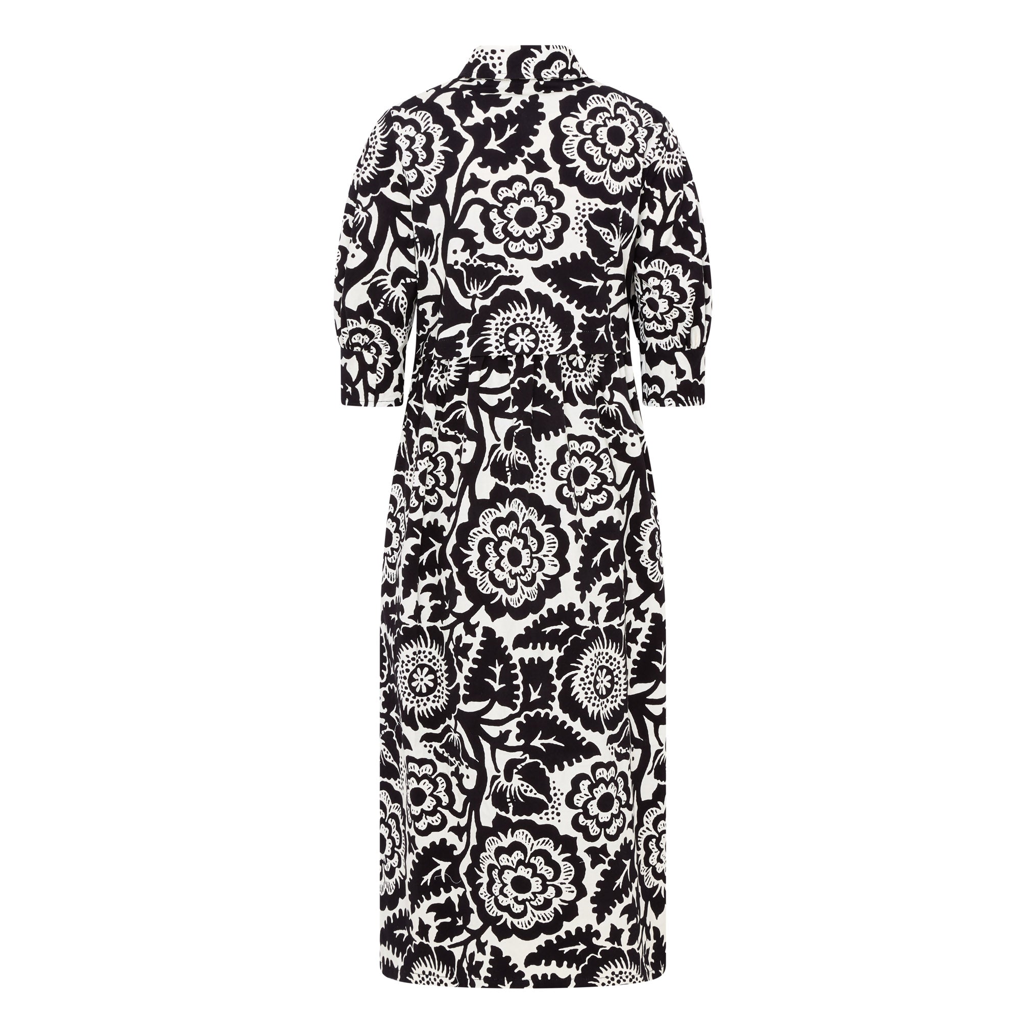 Adealine Pleat Back Dress - Black Ivory Print