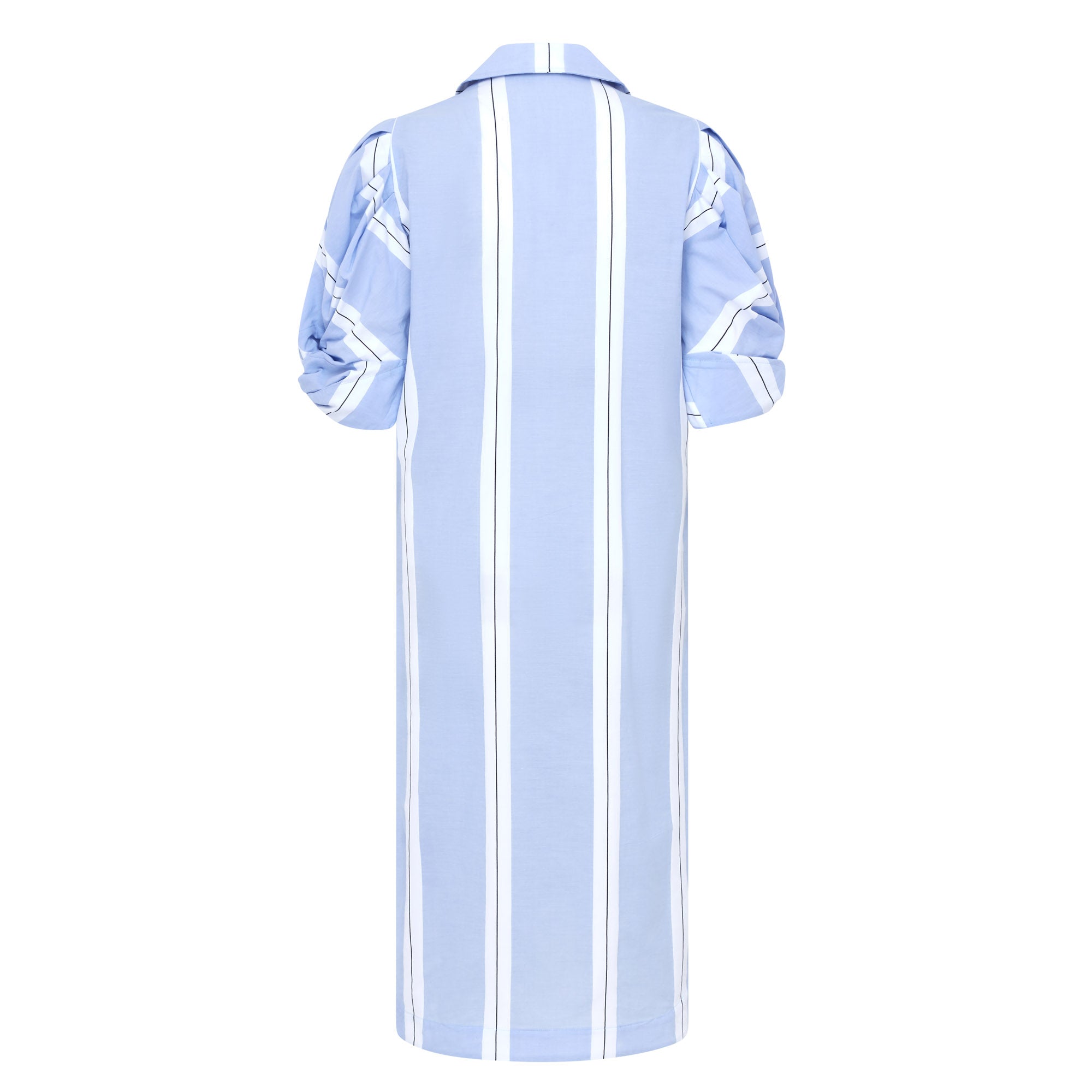 Ines Knot Sleeve Dress - White & Blue Stripe