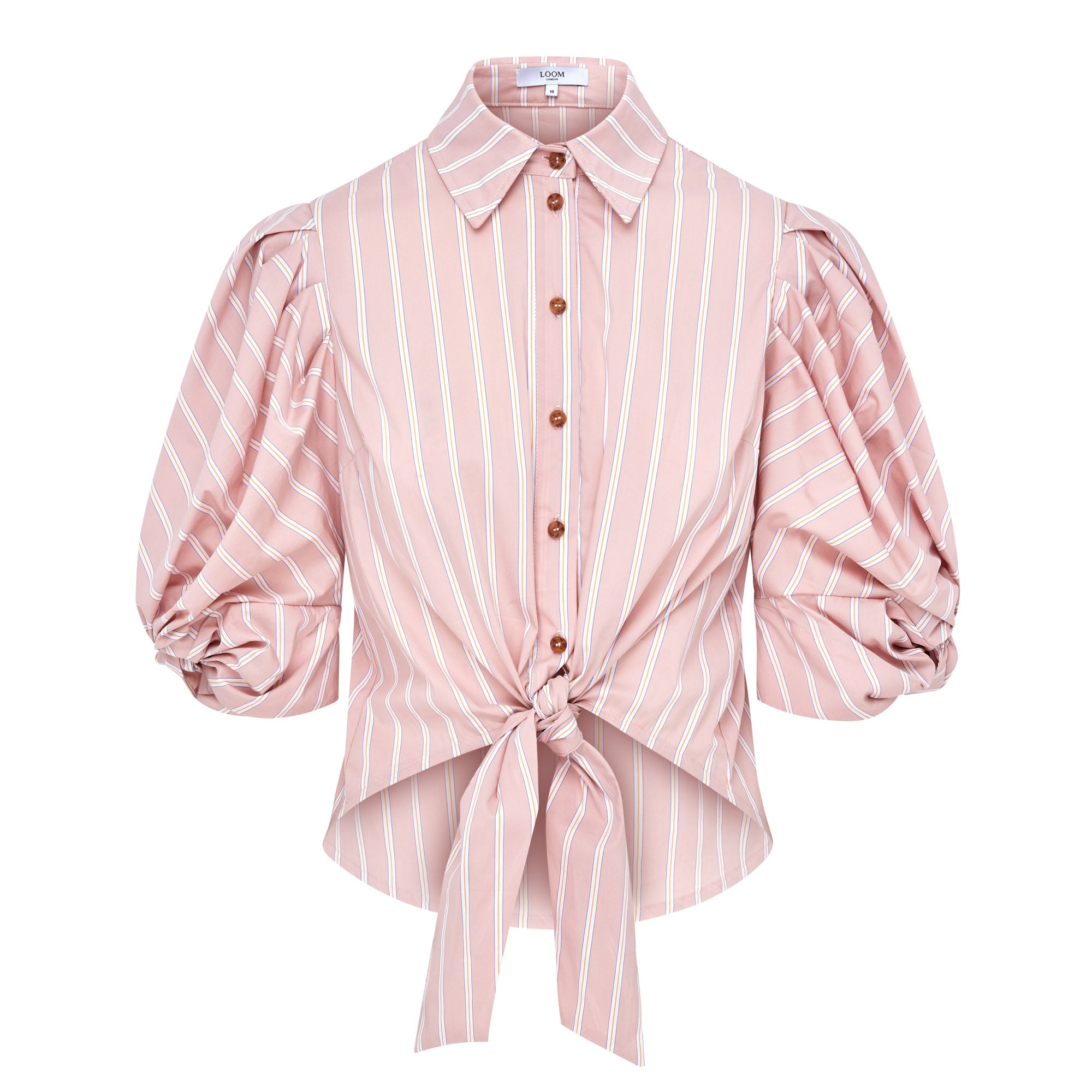 Ellery Knot Sleeve Tie Front Shirt - Pink Stripe