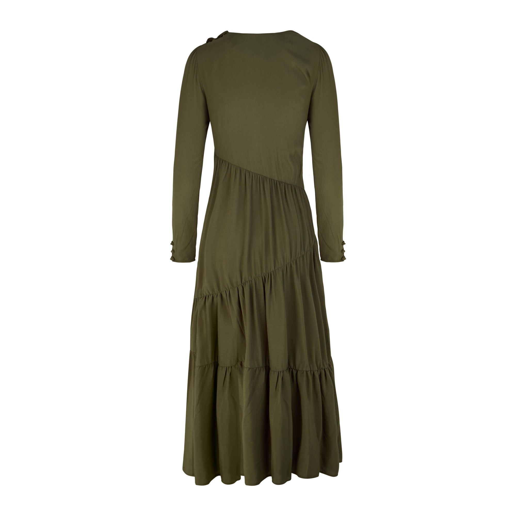 Petra Long Tiered Dress - Khaki Green