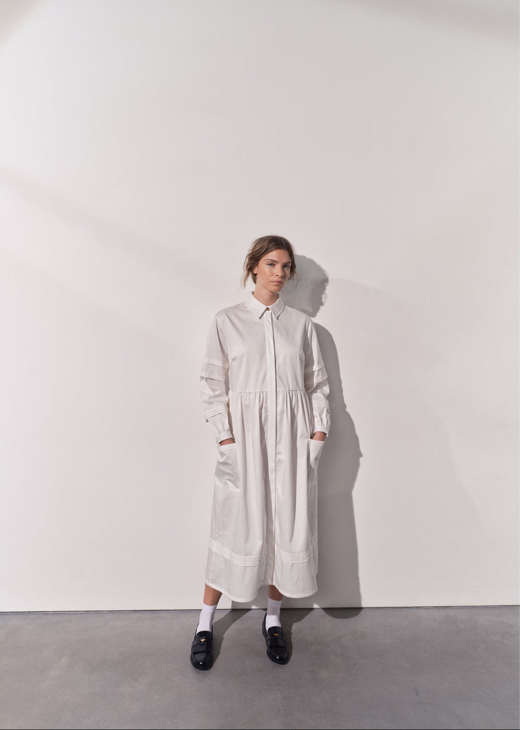 Isla Pleat Detail Dress - White
