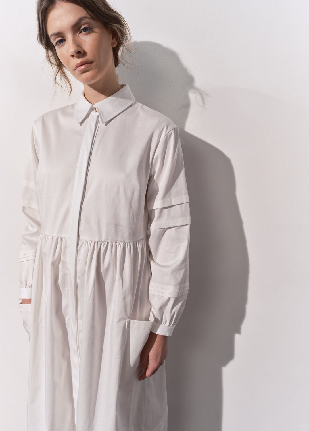 Isla Pleat Detail Dress - White