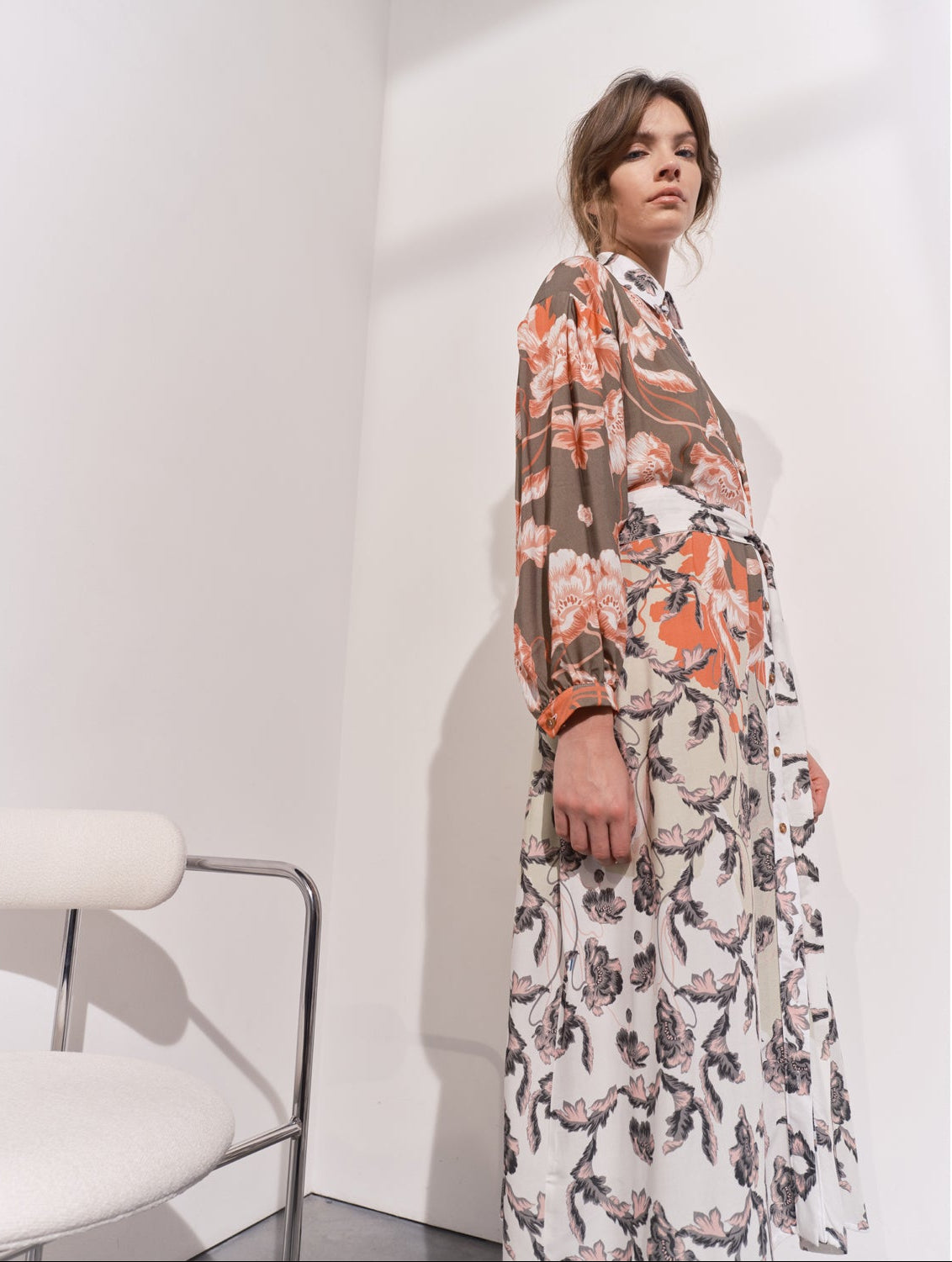 Giselle High Low Hem Shirt Dress - Multi Print