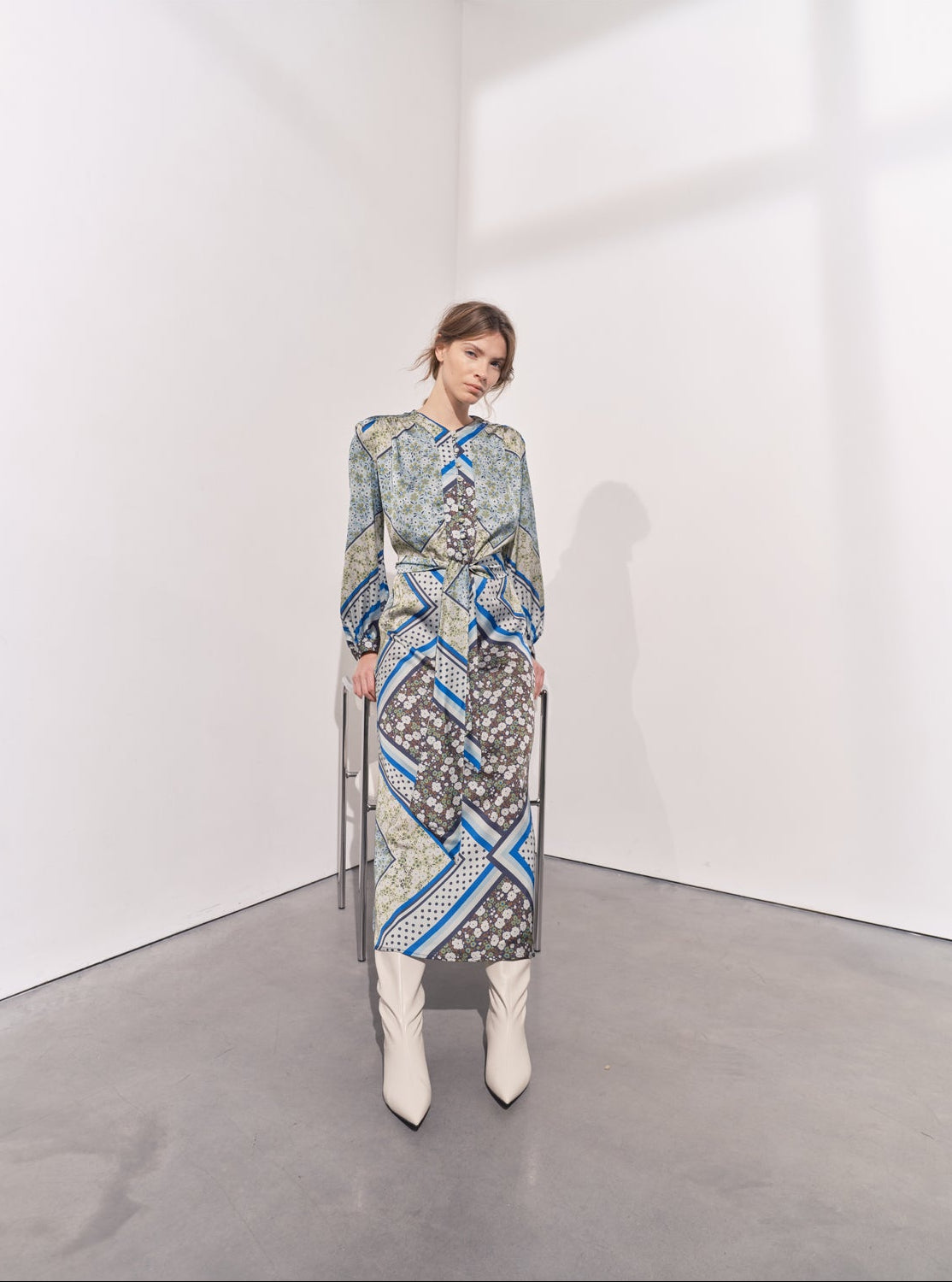 Alida Scarf Print Maxi Dress - Green Patchwork