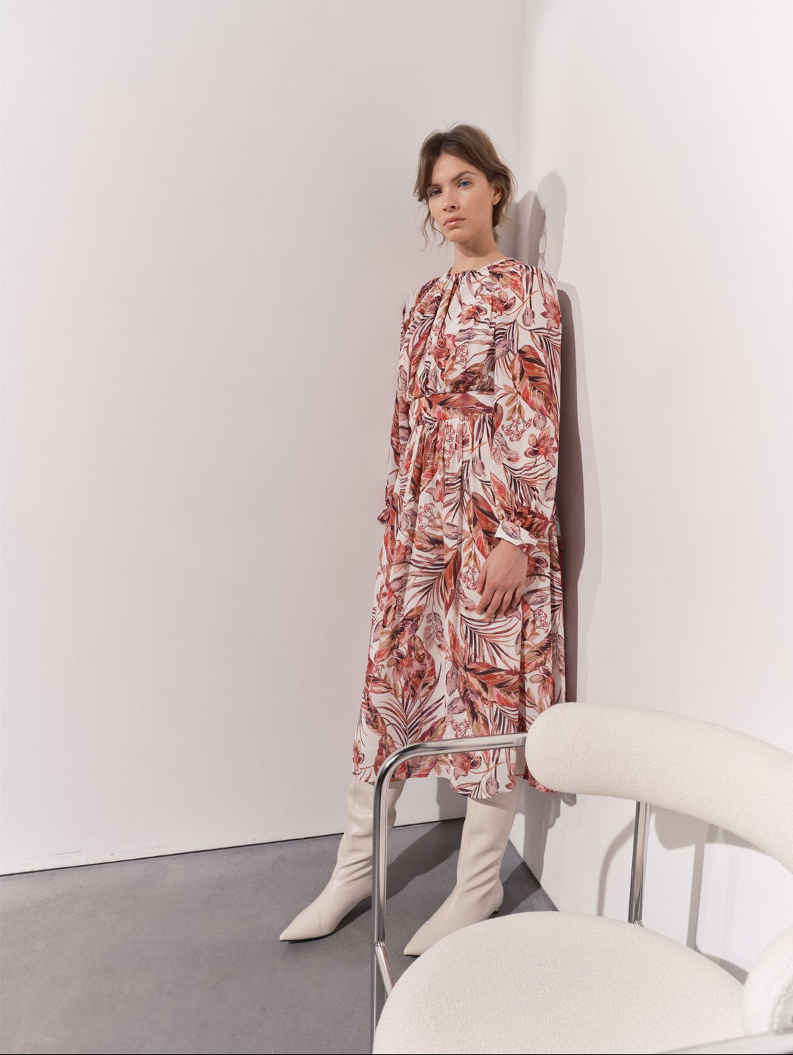 Rosalie Raglan Sleeve Dress - Cream Print