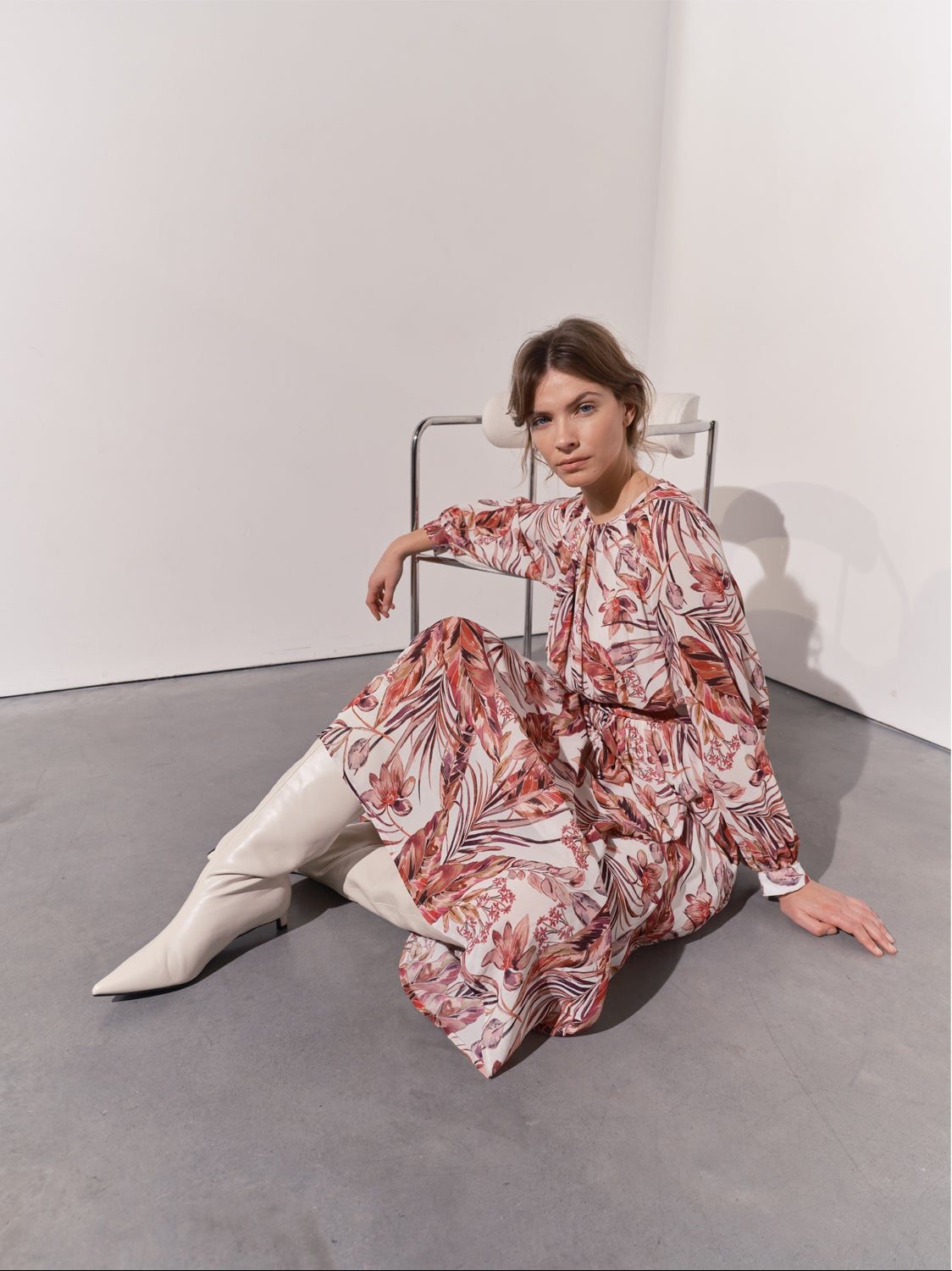 Rosalie Raglan Sleeve Dress - Cream Print