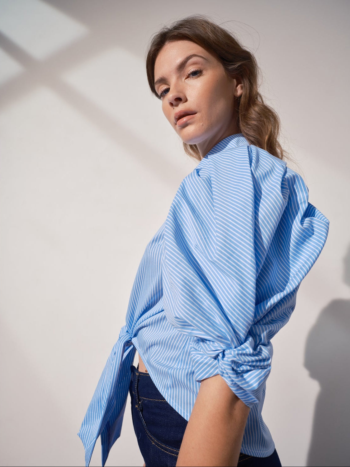 Ellery Knot Sleeve Tie Front Shirt - Pink Stripe