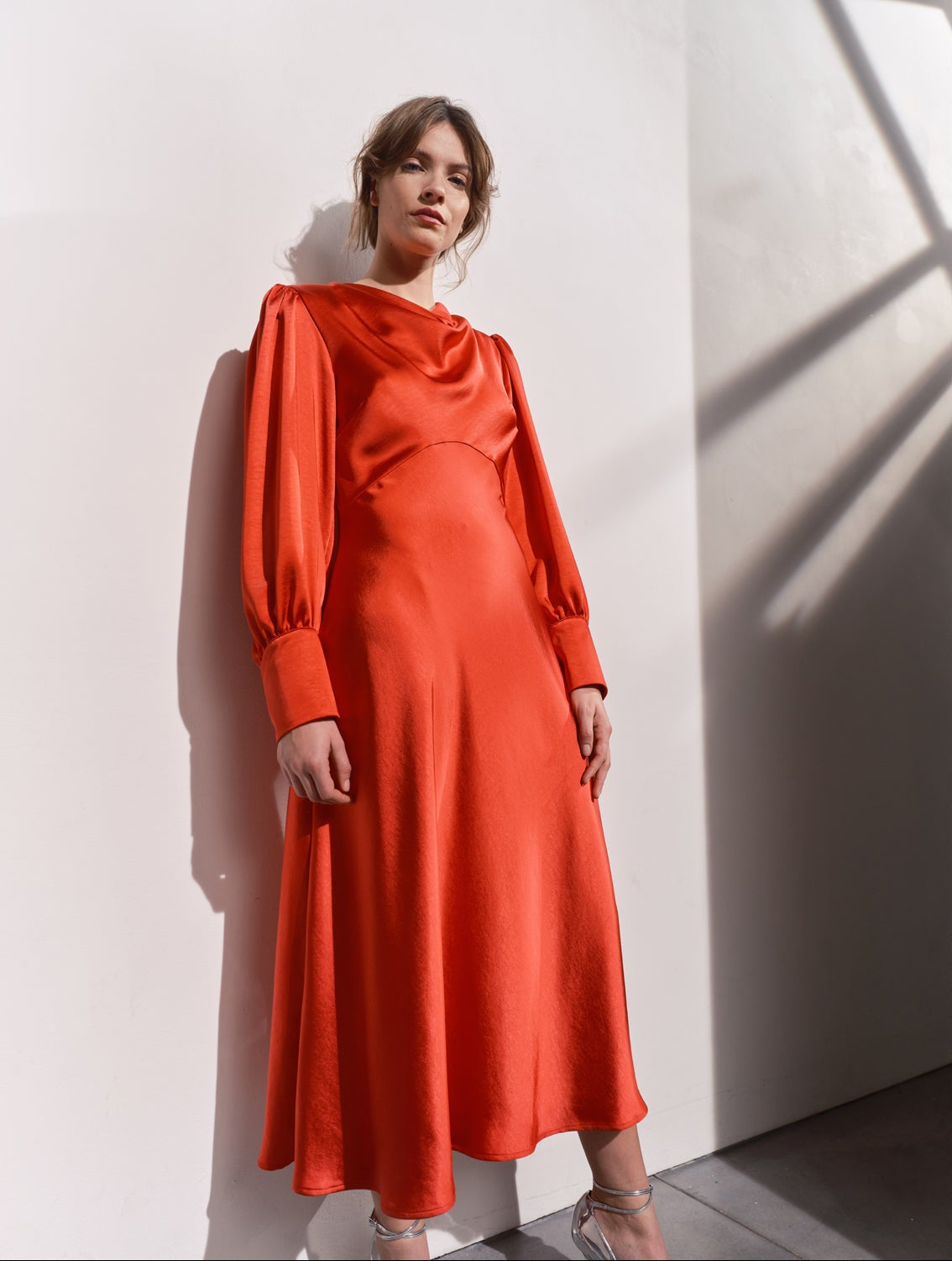 Sadie Cowl Neck Midi Dress - Red