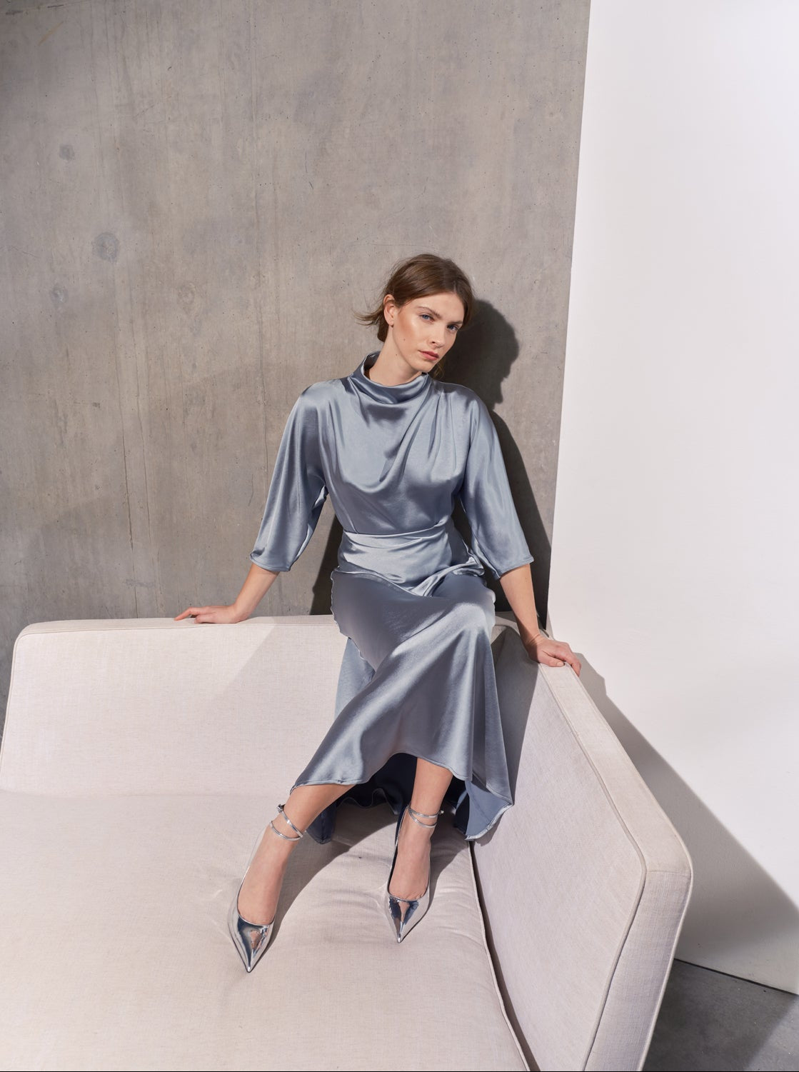 Celeste Bias Cut Satin Skirt - Light Blue