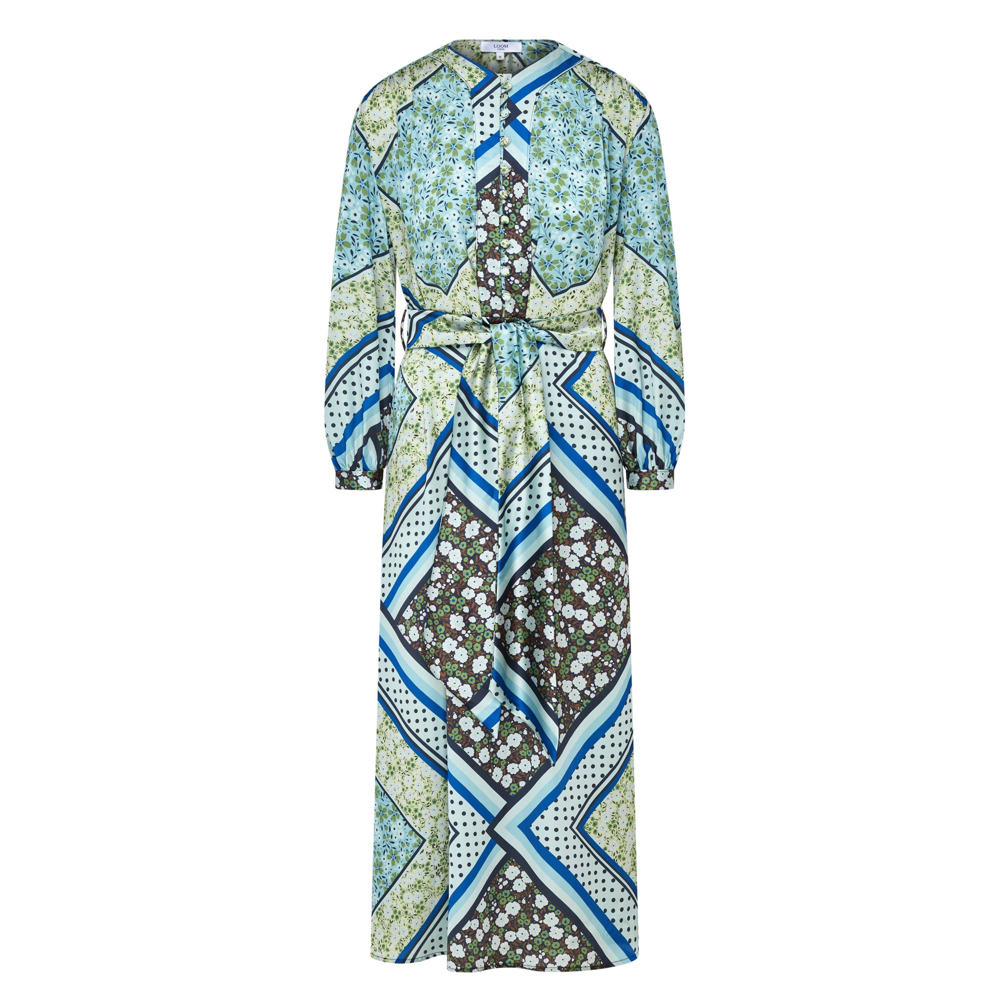 Alida Scarf Print Maxi Dress - Green Patchwork