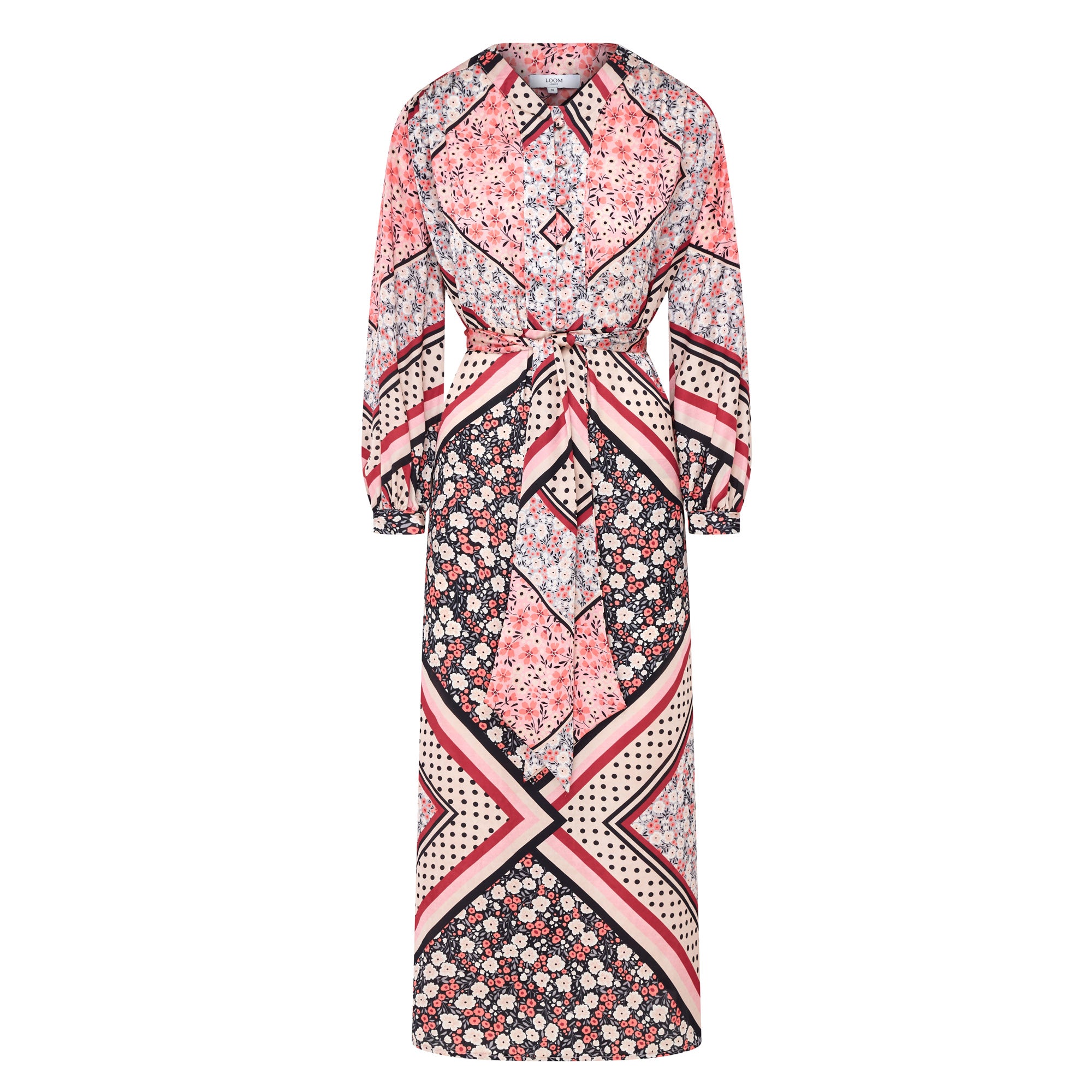 Alida Scarf Print Maxi Dress - Pink Patchwork