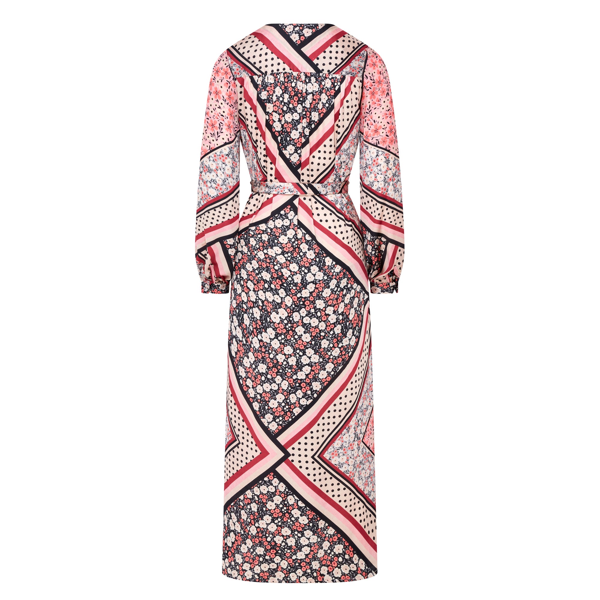 Alida Scarf Print Maxi Dress - Pink Patchwork
