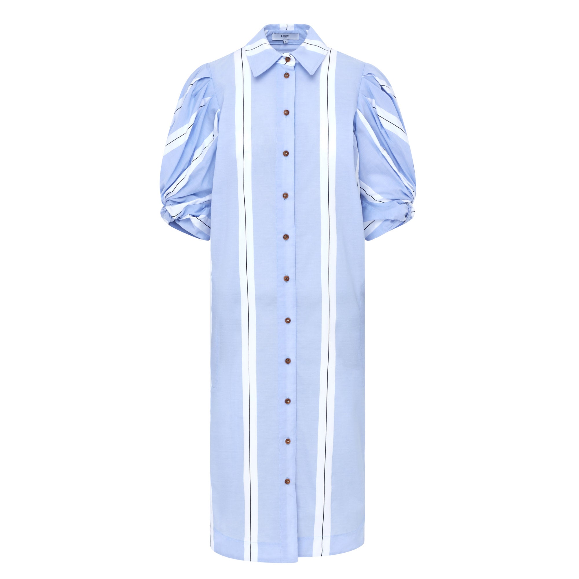 Ines Knot Sleeve Dress - White & Blue Stripe