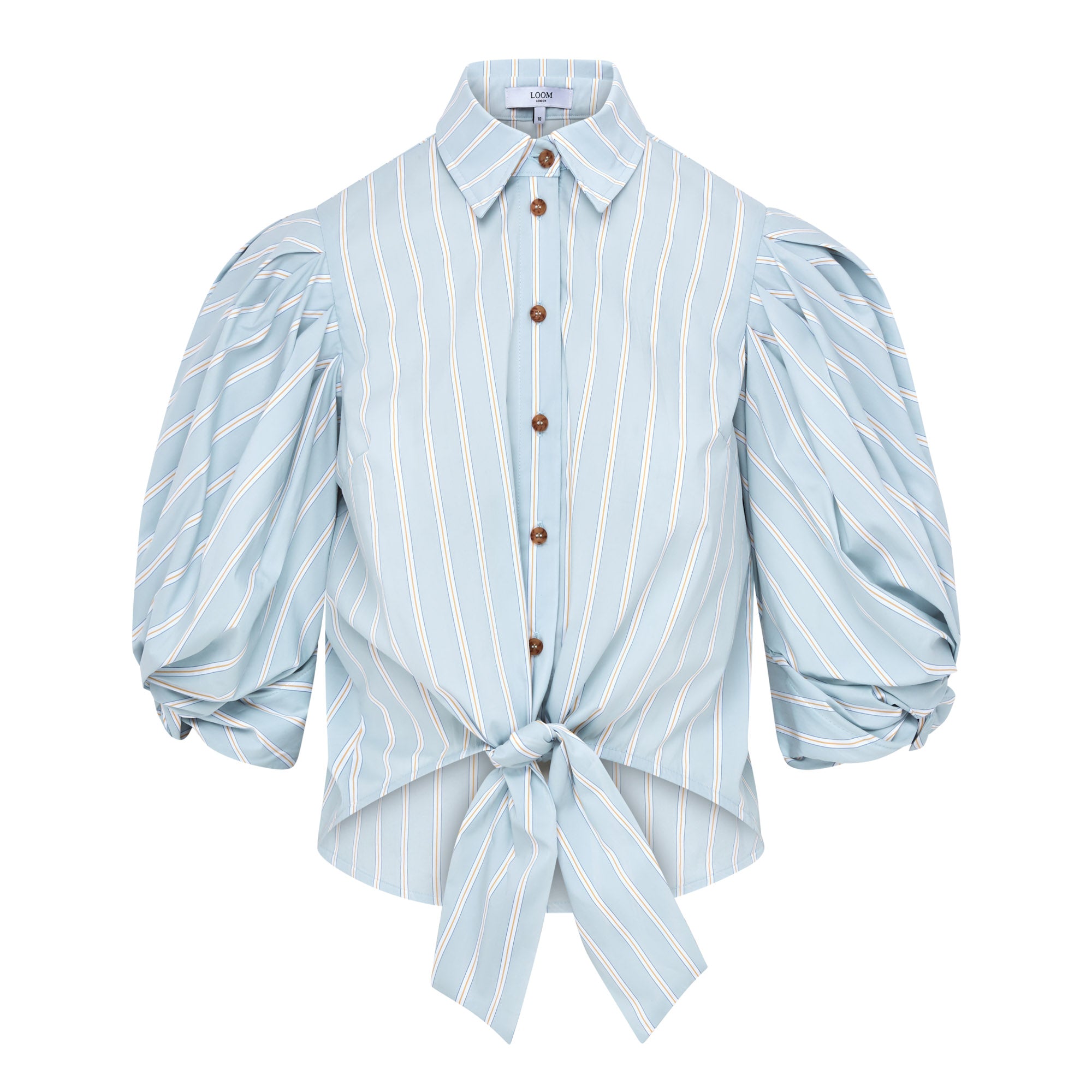 Ellery Knot Sleeve Tie Front Shirt - Green Stripe