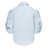 Ellery Knot Sleeve Tie Front Shirt Green & White Stripe