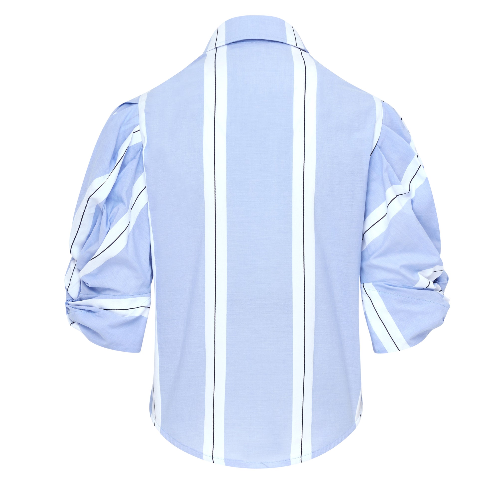 Ellery Knot Sleeve Tie Front Shirt - White & Blue Stripe
