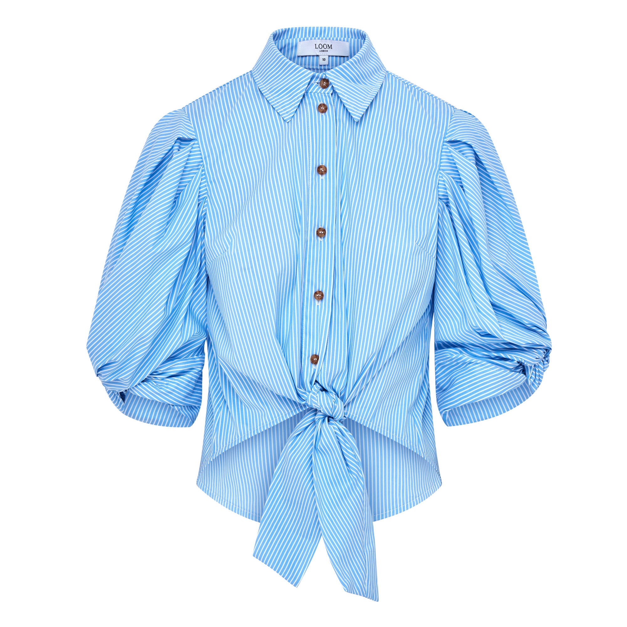 Ellery Knot Sleeve Tie Front Shirt - Blue & White Pin Stripe
