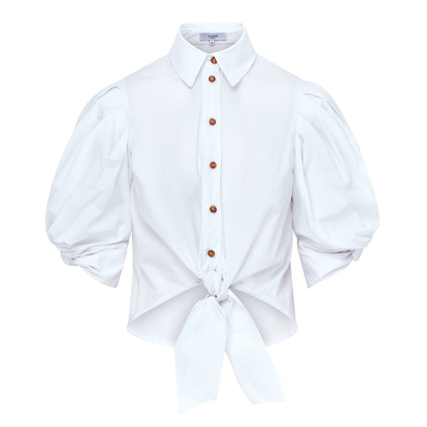 Ellery Knot Sleeve Tie Front Shirt White