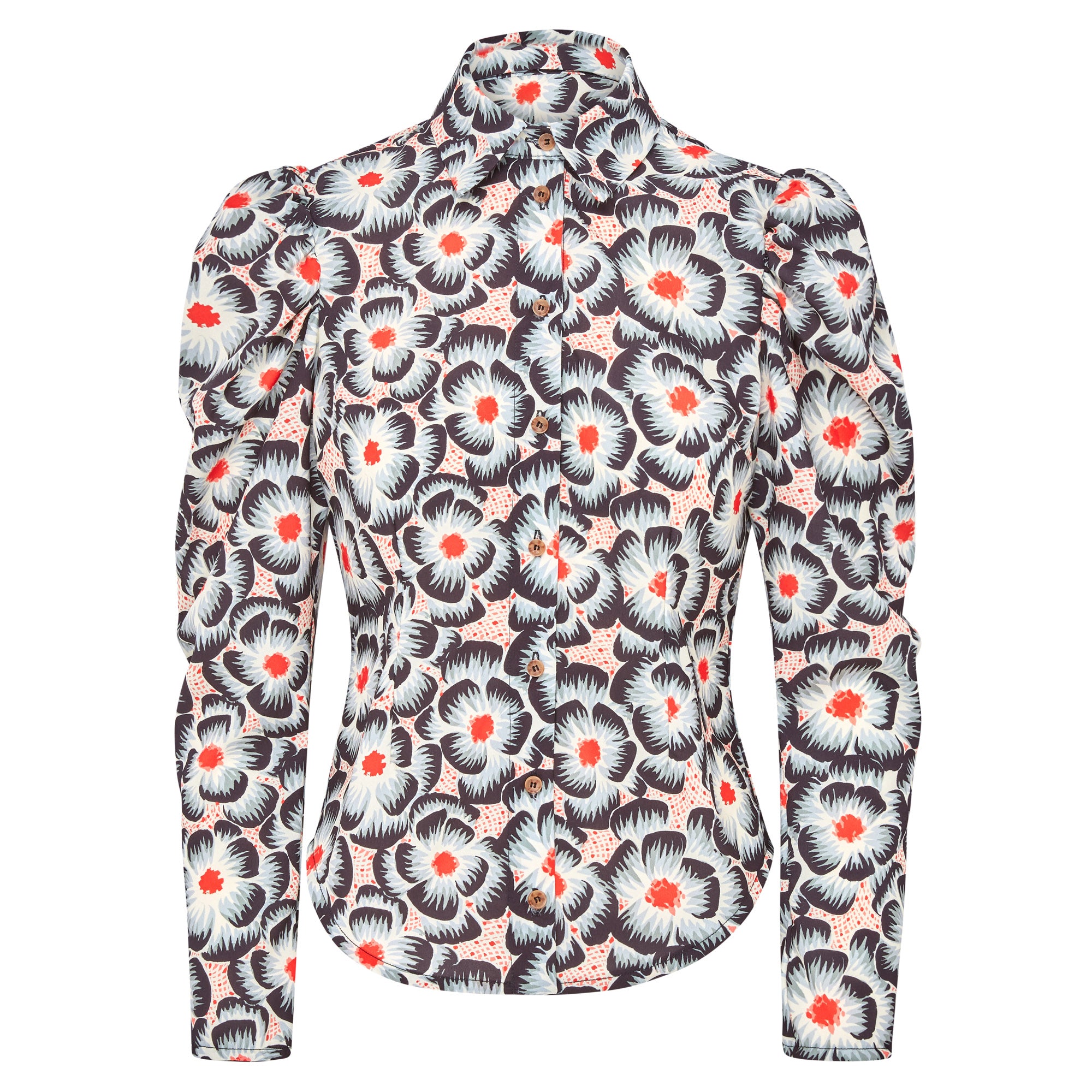 Clara Pleat Shoulder Shirt - Red Black Print