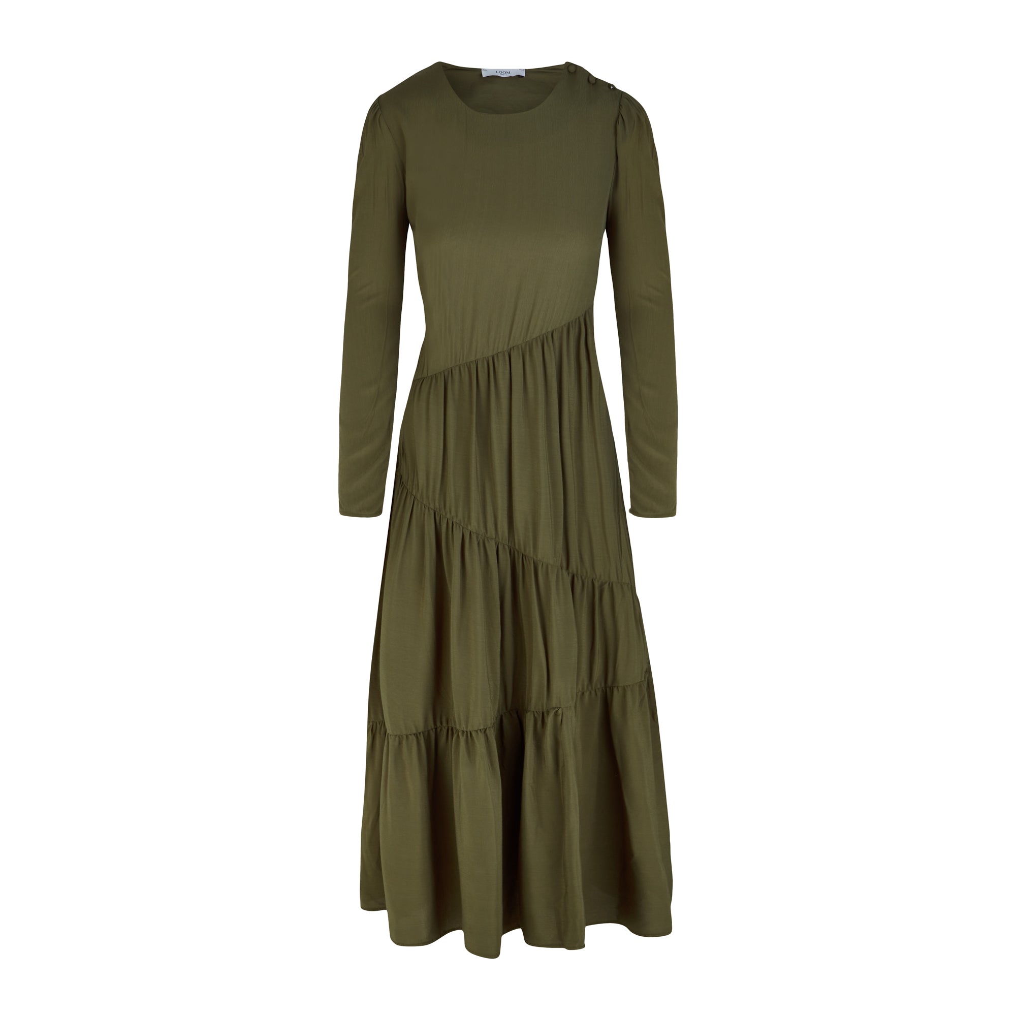 Petra Long Tiered Dress - Khaki Green