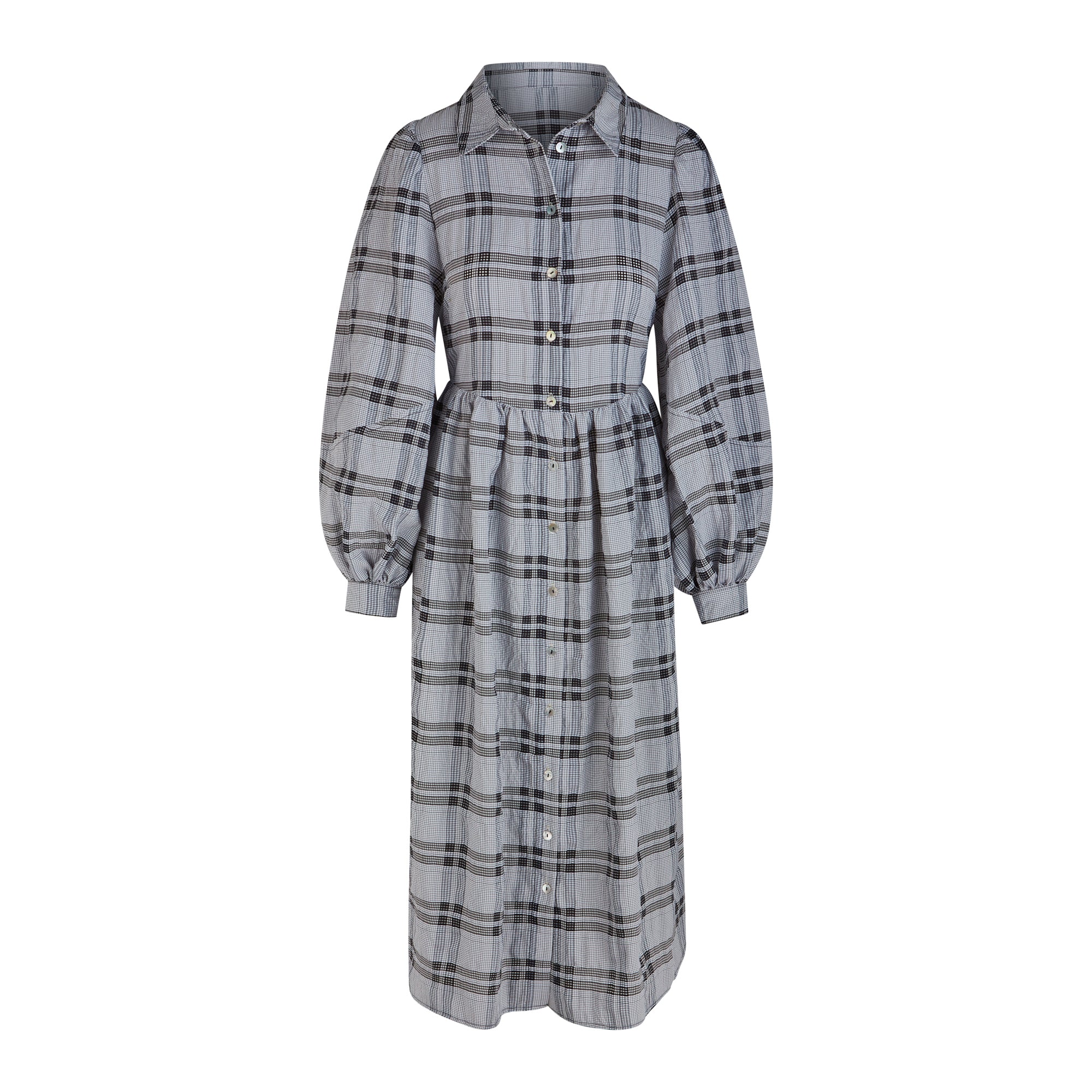 Nora Check Midi Shirt Dress - Black & White