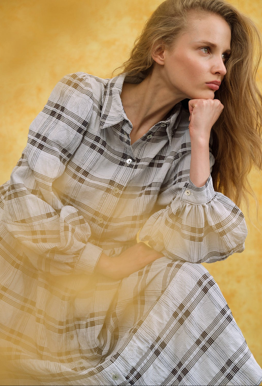 Nora Check Midi Shirt Dress - Black & White