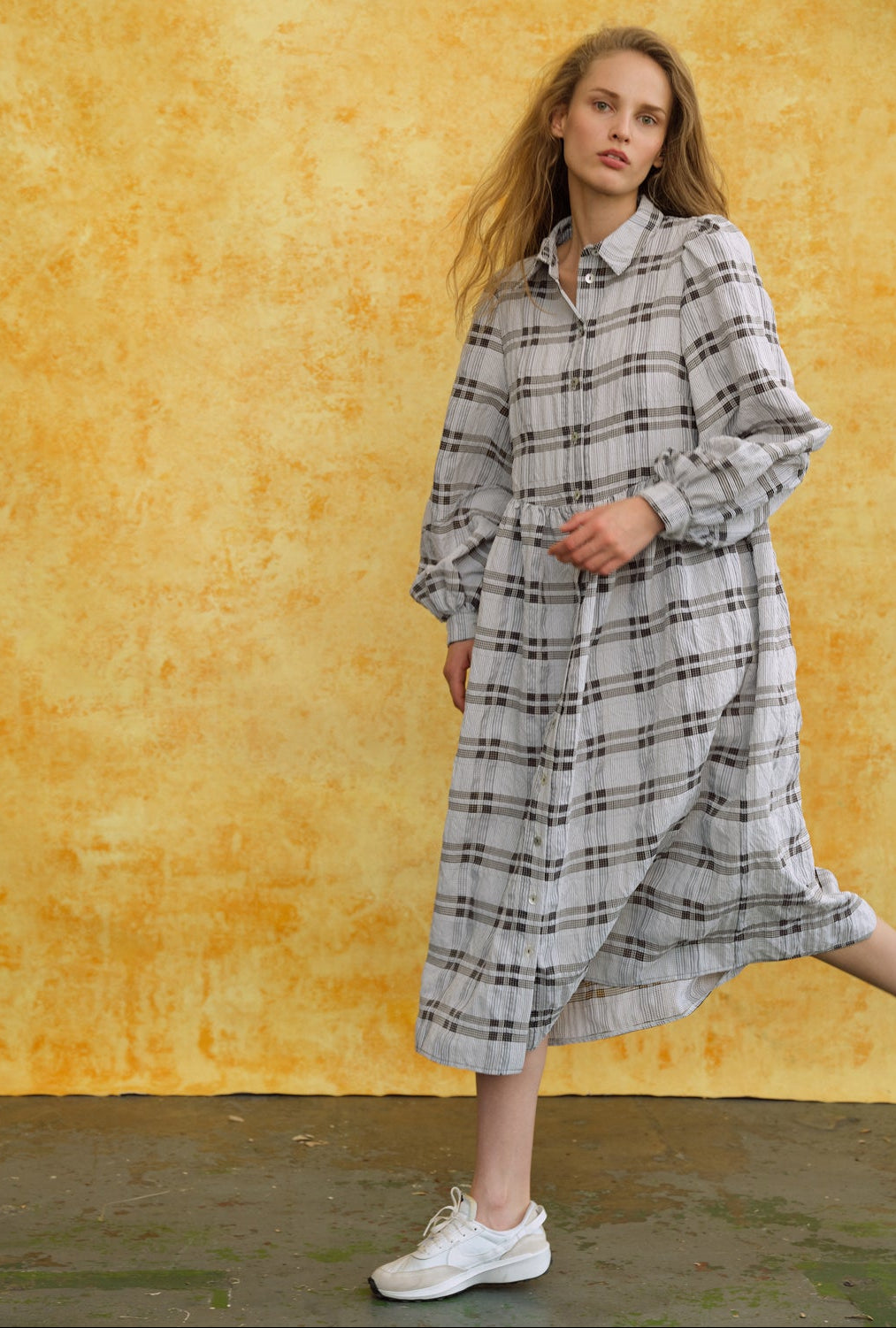 Nora Check Midi Shirt Dress - Black & White