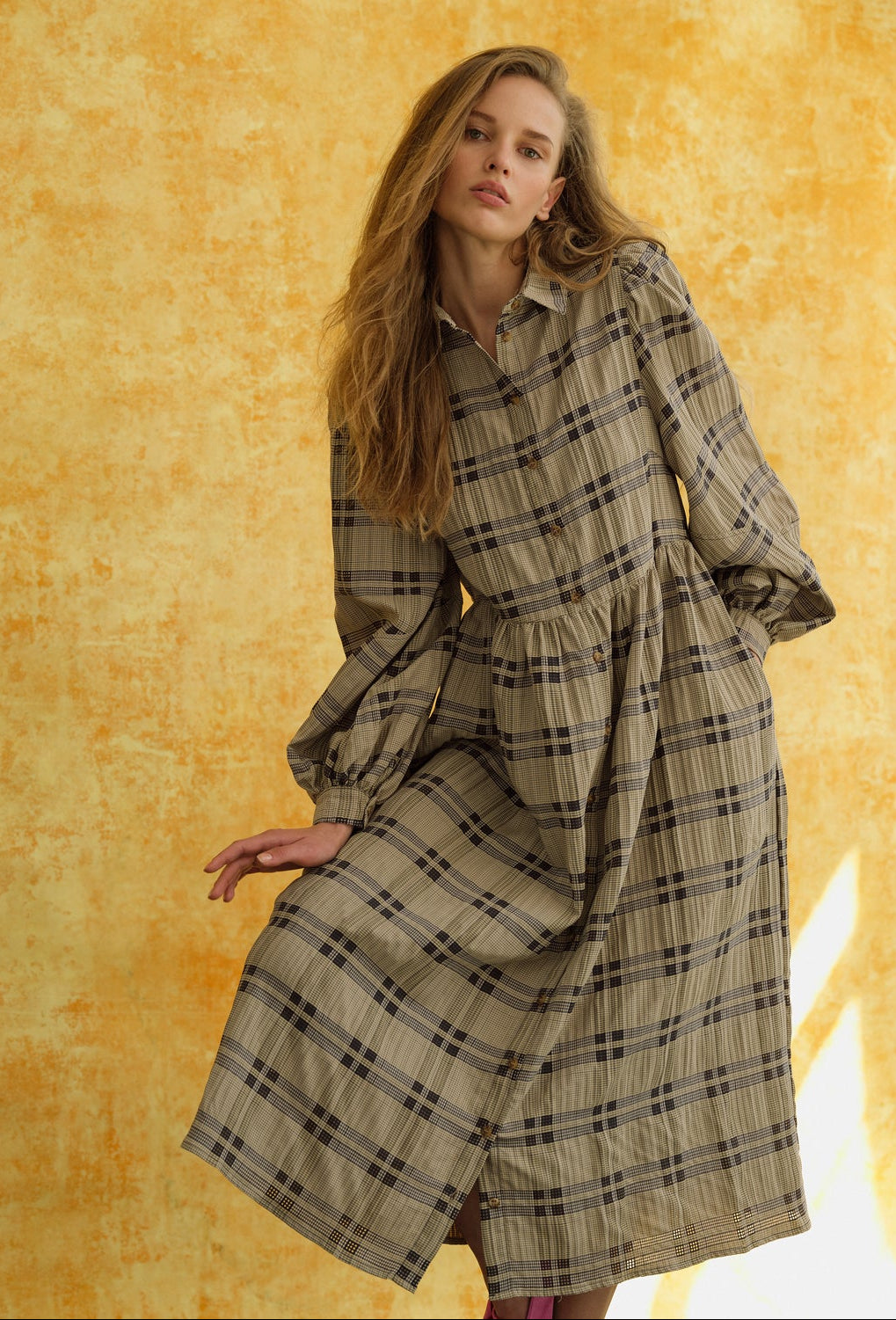 Nora Check Midi Shirt Dress - Brown & Black