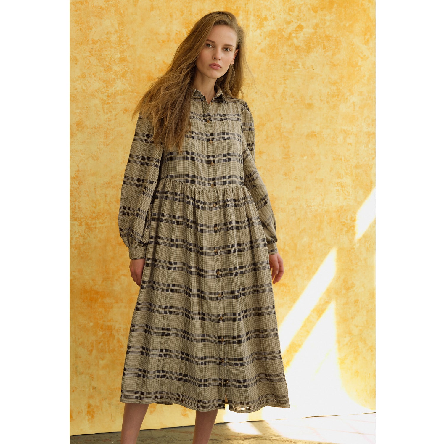 Nora Check Midi Shirt Dress - Brown & Black