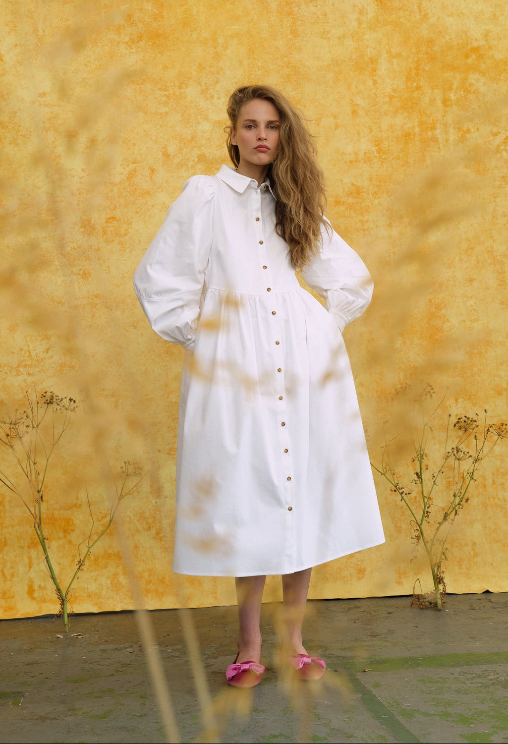 Nora Midi Shirt Dress - White