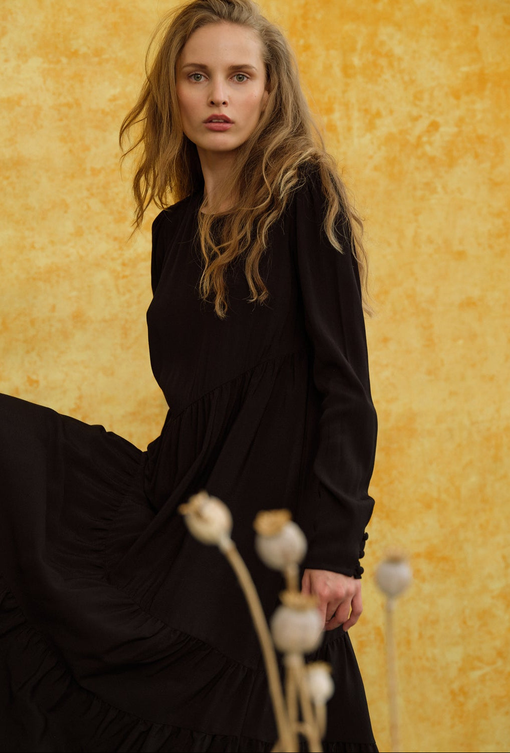 Petra Long Tiered Dress - Black