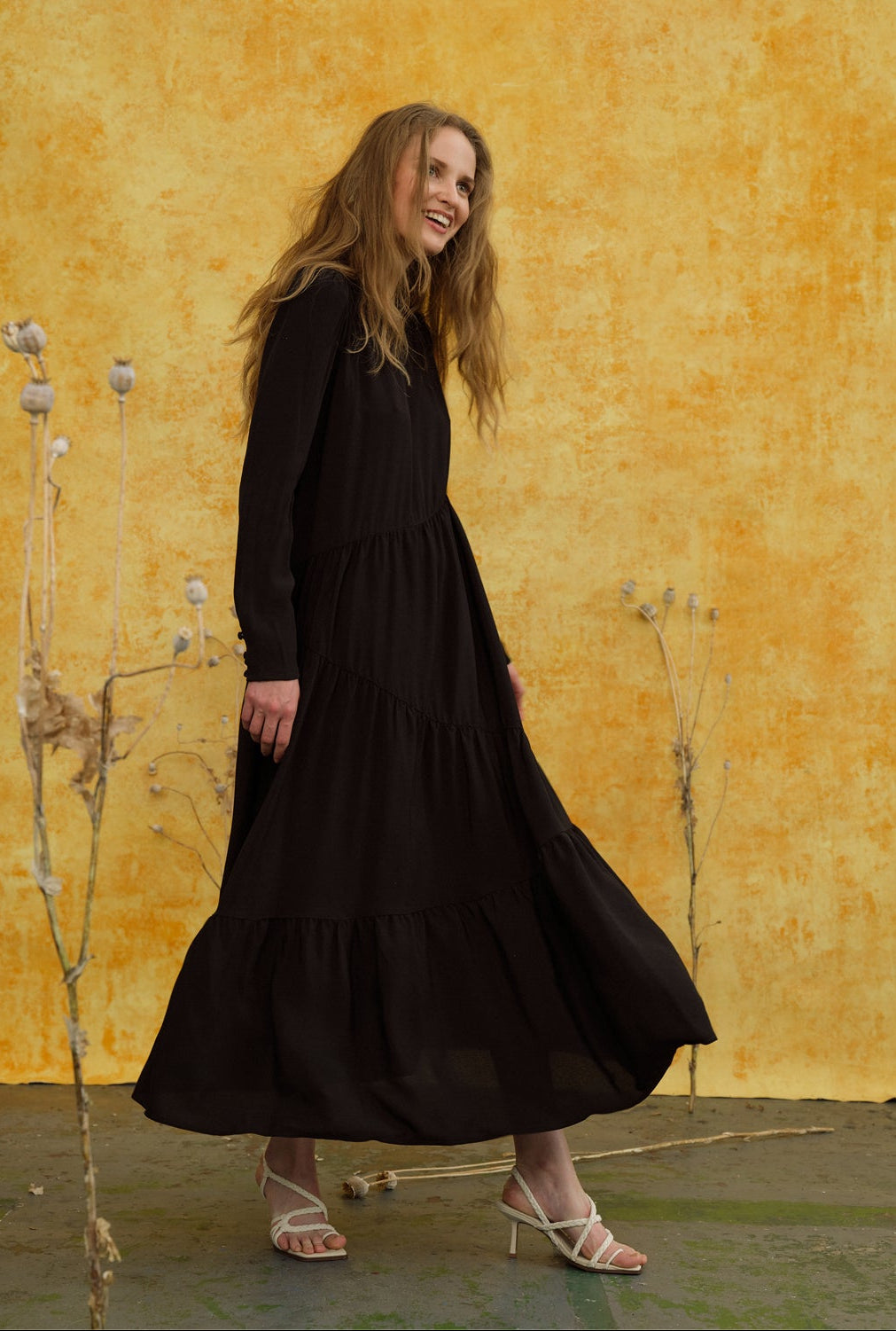 Petra Long Tiered Dress - Black